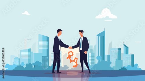 Partnership, teamwork or collaboration to success, solve jigsaw puzzle together, agreement or solution to win corporate trust, cooperation concept, vector