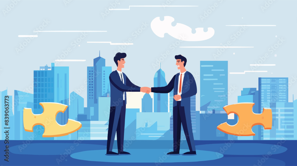 Partnership, teamwork or collaboration to success, solve jigsaw puzzle together, agreement or solution to win corporate trust, cooperation concept, vector