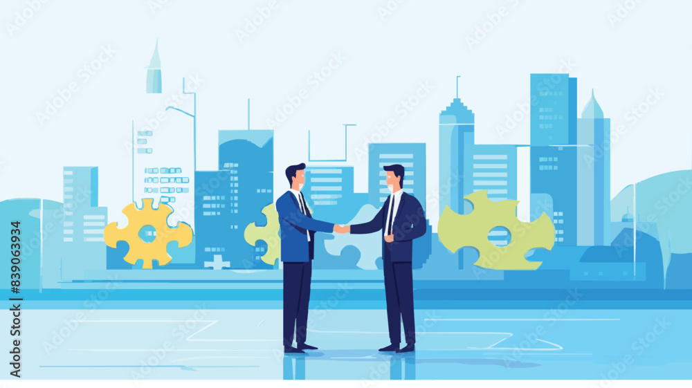Partnership, teamwork or collaboration to success, solve jigsaw puzzle together, agreement or solution to win corporate trust, cooperation concept, vector Partnership, teamwork or collaboration to success, solve jigsaw puzzle together, agreement or solution to win corporate trust, cooperation concept, vector