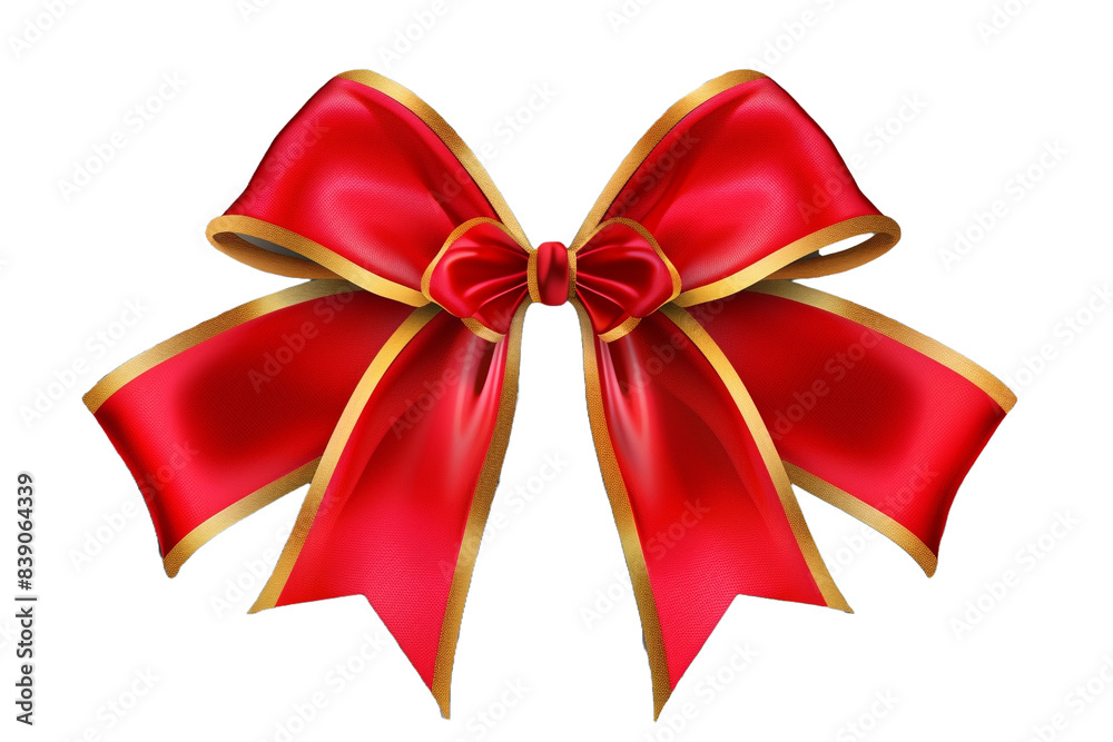 Fototapeta premium Gold edge red bow isolated on transparent background