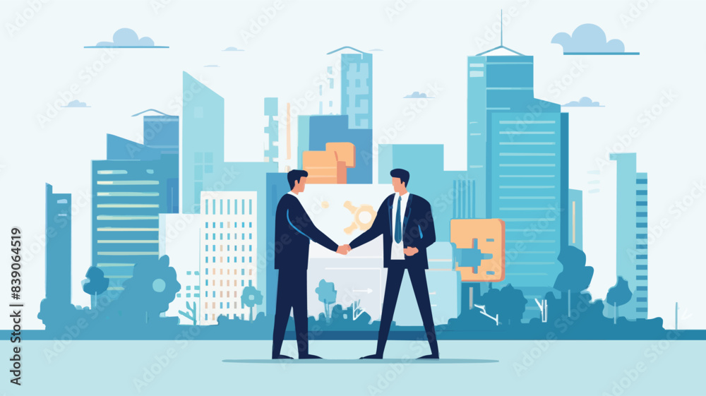 Partnership, teamwork or collaboration to success, solve jigsaw puzzle together, agreement or solution to win corporate trust, cooperation concept, vector