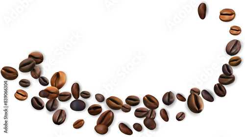 Coffee beans decoration element. Curve from  flying realistic coffee beans.