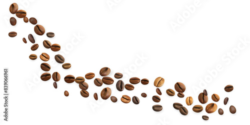 Coffee beans decoration element. Curve from  flying realistic coffee beans.