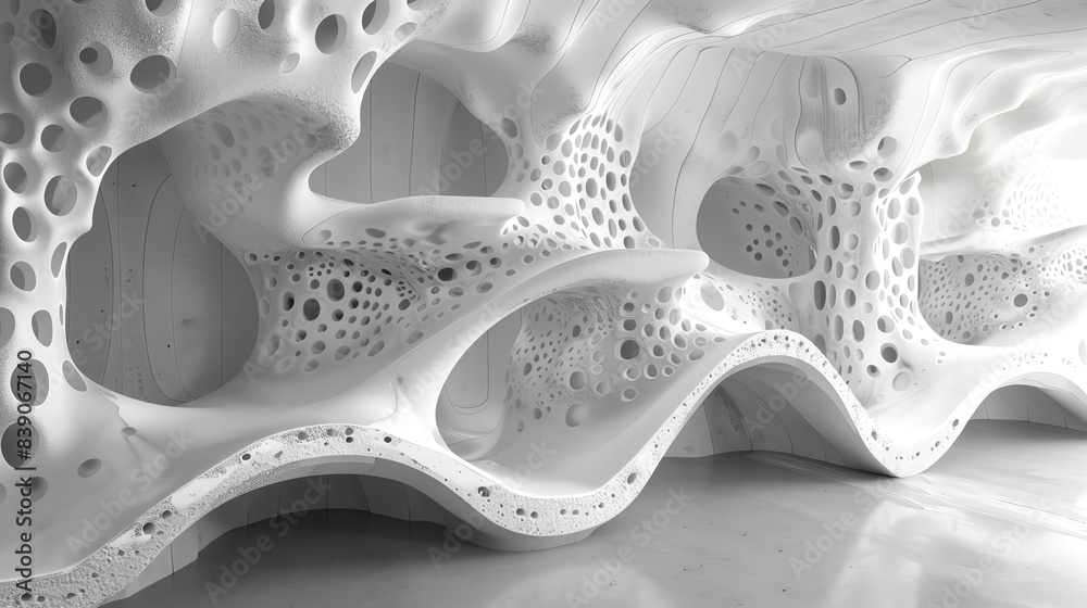 Abstract white 3D structure with organic, porous design. Abstract white 3D structure with organic, porous design.