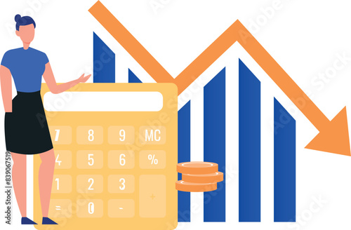 The girl is pointing at the financial downtrend calculation.