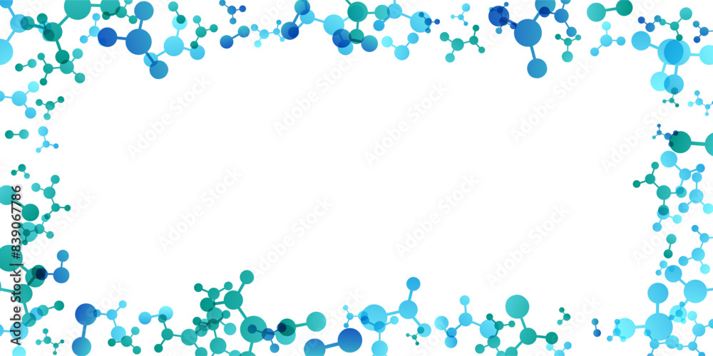 Frame with molecules, data or other tech structure elements. Pharmacy, biotechnology or chemistry design concept. Vector decoration element in green and blue colors Frame with molecules, data or other tech structure elements. Pharmacy, biotechnology or chemistry design concept. Vector decoration element in green and blue colors