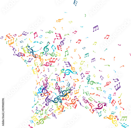 Star shape from flying music notes. Vector decoration element in rainbow colors.