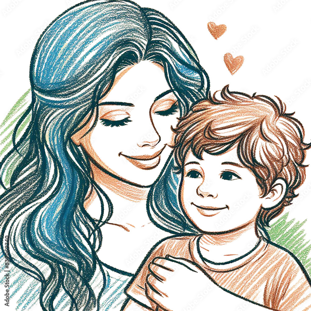 Line drawing of a mother and her son. Mother's day graphics, relationship between mother and children Line drawing of a mother and her son. Mother's day graphics, relationship between mother and children