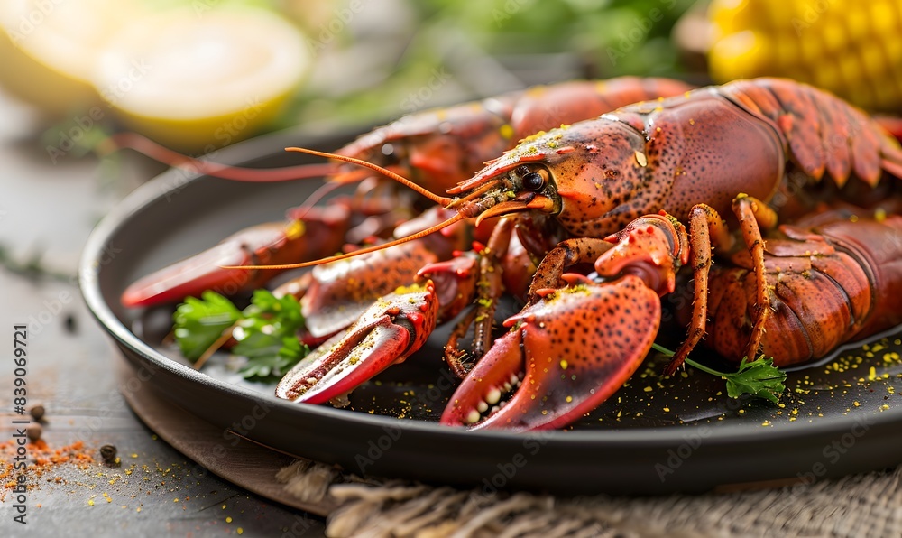 Southern Crawfish Boil with Cajun Spices on Homemade Seafood , Generative AI Southern Crawfish Boil with Cajun Spices on Homemade Seafood , Generative AI