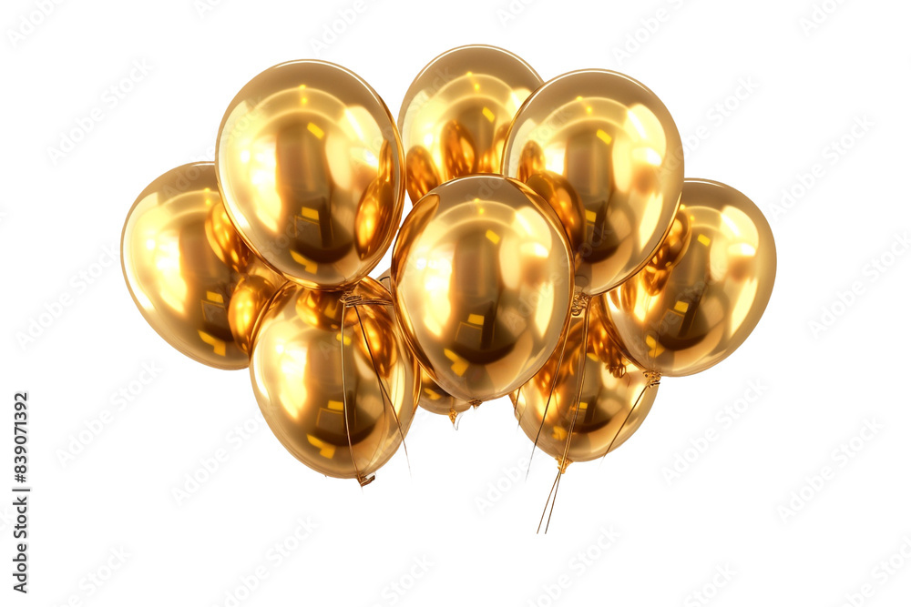 Golden balloons isolated on transparent background Golden balloons isolated on transparent background