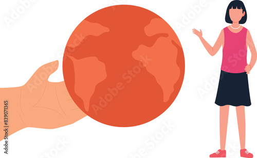 A girl is telling to take care of the earth.