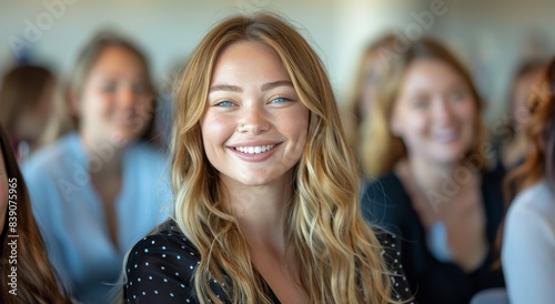 Smiling Woman With Blonde Hair at an Indoor Event