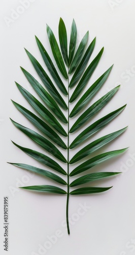 Single Green Palm Leaf Against White Background