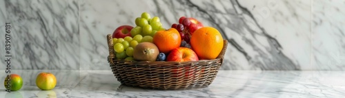 A stylish wicker basket filled with colorful and juicy fruits