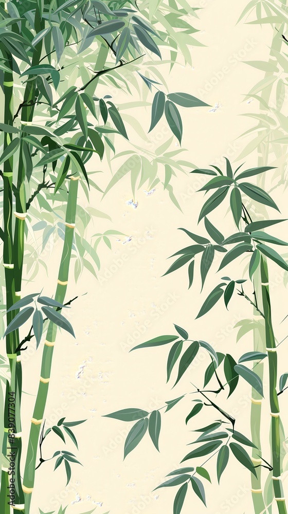 Bamboo border, muted greens, flat design, repeating pattern, no people Bamboo border, muted greens, flat design, repeating pattern, no people