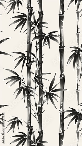 Hand-drawn bamboo pattern  monochrome  flat design  detailed lines  no people