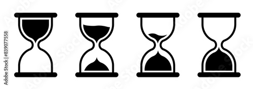Sand watch icon set. Hourglass symbol. Flat vector illustration. Sandglass logo.