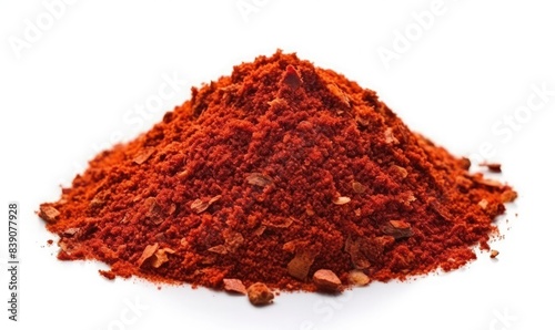 A bunch of dry chili powder on a white background