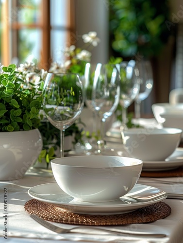  Elegant white dining table setup © anatolii
