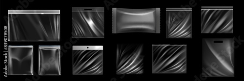 Realistic Transparent Empty Plastic Food Packaging Template Set. EPS10 Vector