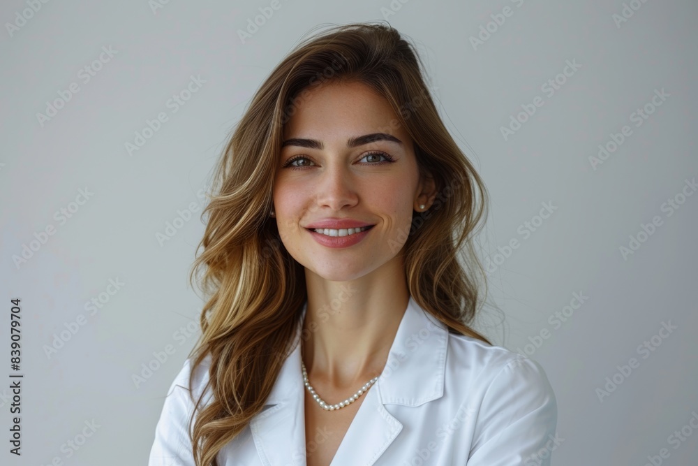 Portrait of a smiling young businesswoman in a white shirt. Portrait of a smiling young businesswoman in a white shirt.