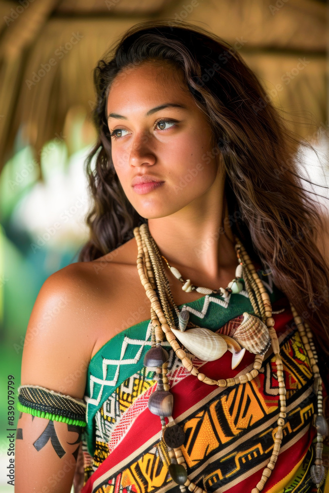 Beautiful young woman in a Hawaiian costume in the jungle. Beautiful young woman in a Hawaiian costume in the jungle.