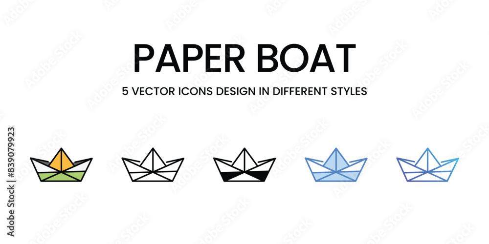 Paper Boat icons vector set stock illustration.