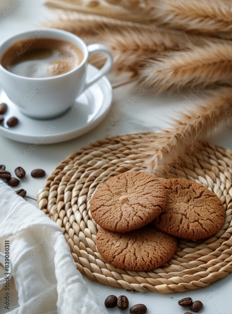Morning Coffee and Cookies on a Woven Placemat
