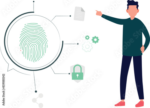 The boy is pointing to the biometric scanning settings.