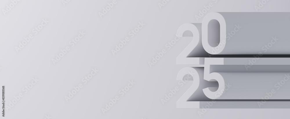 2025 numbers on white background of Happy New Year celebration for flyers, posters, business decoration sign, brochure, card, banner, postcard. 3d rendering illustration.
2025 numbers on white background of Happy New Year celebration for flyers, posters, business decoration sign, brochure, card, banner, postcard. 3d rendering illustration.