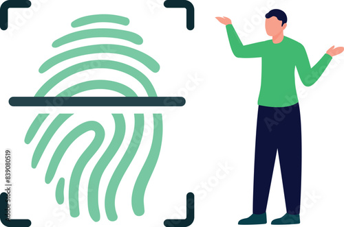 The boy is telling about fingerprint security.