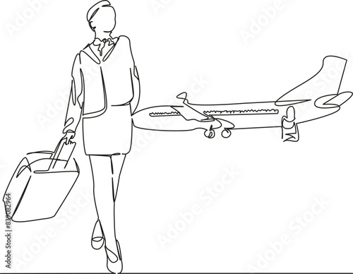 stewardess with a suitcase on the background of an airplane