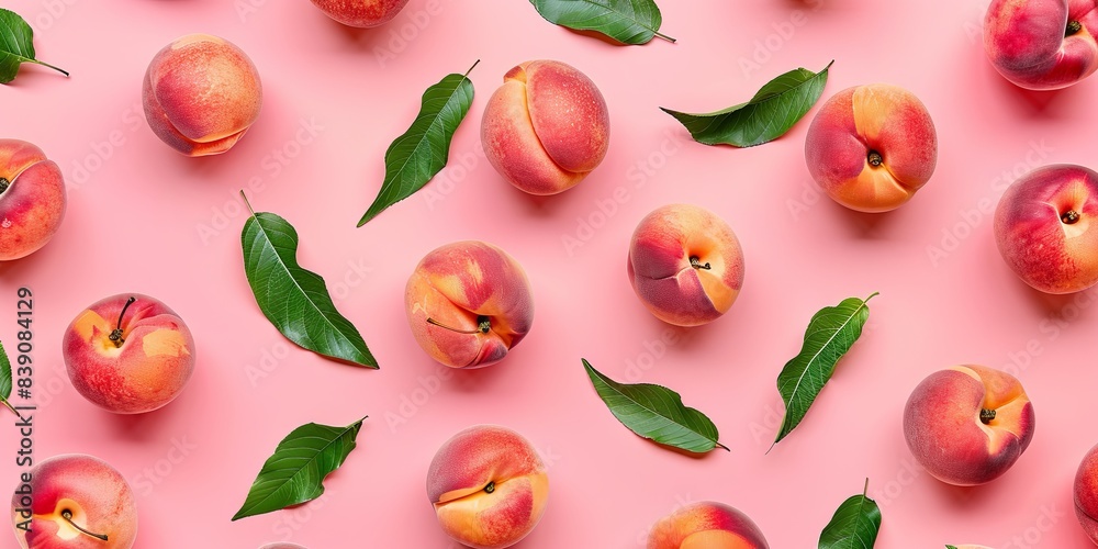 Summer Freshness with Vibrant Peaches and Leaves Summer Freshness with Vibrant Peaches and Leaves