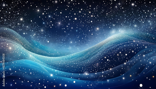 Abstract blue background with stars. Cosmic skyline background with stars. Northern lights aurora borealis