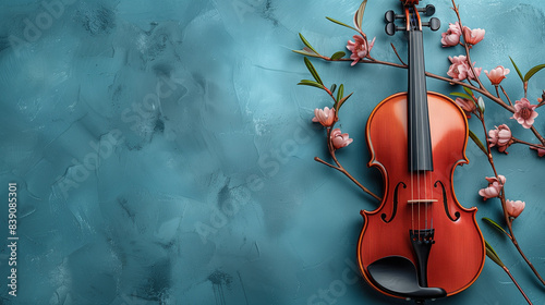 flat lay of violin and rela...