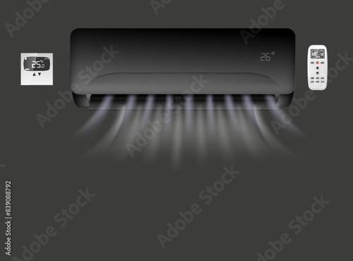 Black air conditioner with cold wind effect.