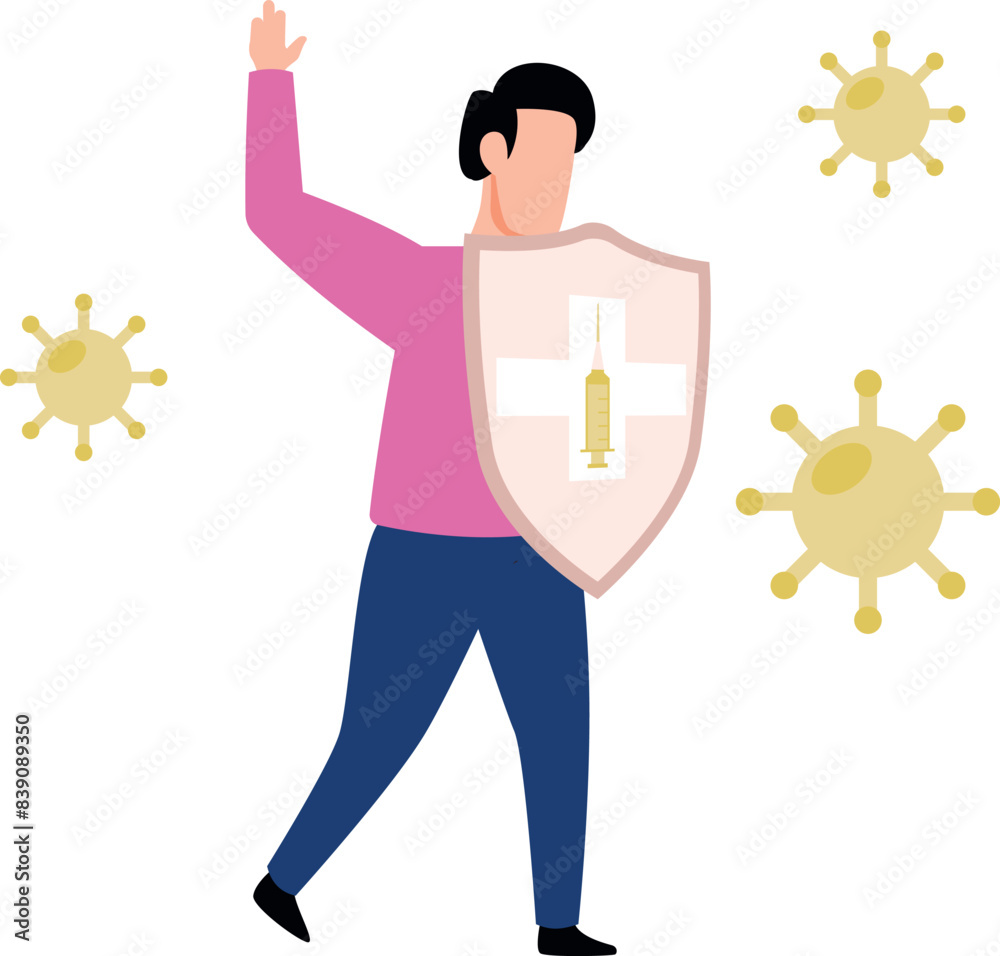 Obraz premium Boy holding vaccination shield.