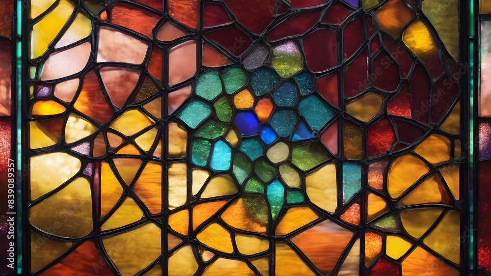 Glass art with backlit pattern in vibrant colors. AI generated image, ai Bright multi-colour stained-glass windows. AI generated image, ai Glass art with backlit pattern in vibrant colors. AI generated image, ai Bright multi-colour stained-glass windows. AI generated image, ai