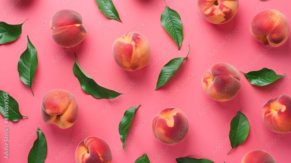 Summer Freshness with Vibrant Peaches and Leaves Summer Freshness with Vibrant Peaches and Leaves