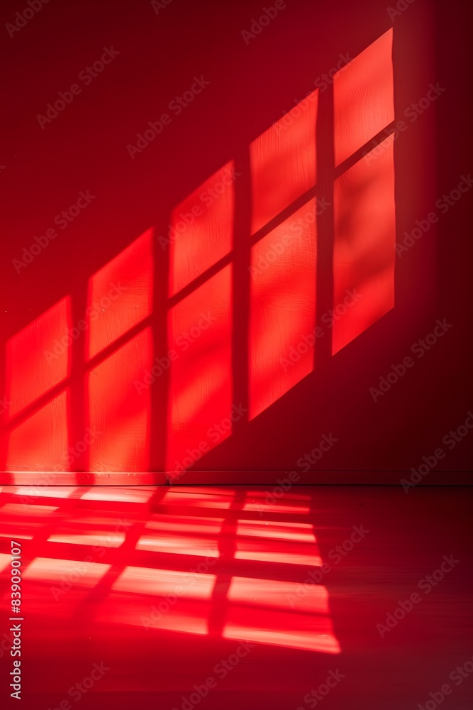 An empty red room with window shadows in a minimalist style background for product advertisement
An empty red room with window shadows in a minimalist style background for product advertisement