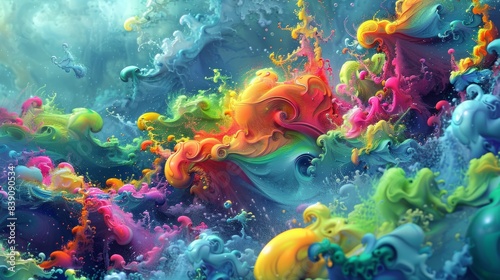 Immerse yourself in a mesmerizing realm of vivid ink clouds in dynamic colors, creating a captivating sense of artistic movement. Perfect for creative art and design projects seeking a unique touch