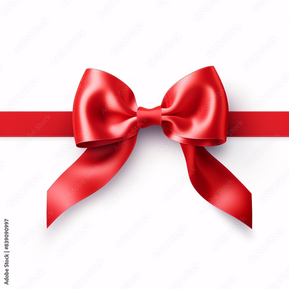 Vibrant Red Ribbon with Bow on White Background, Diagonal Gift Ribbon Wrapping Concept Vibrant Red Ribbon with Bow on White Background, Diagonal Gift Ribbon Wrapping Concept