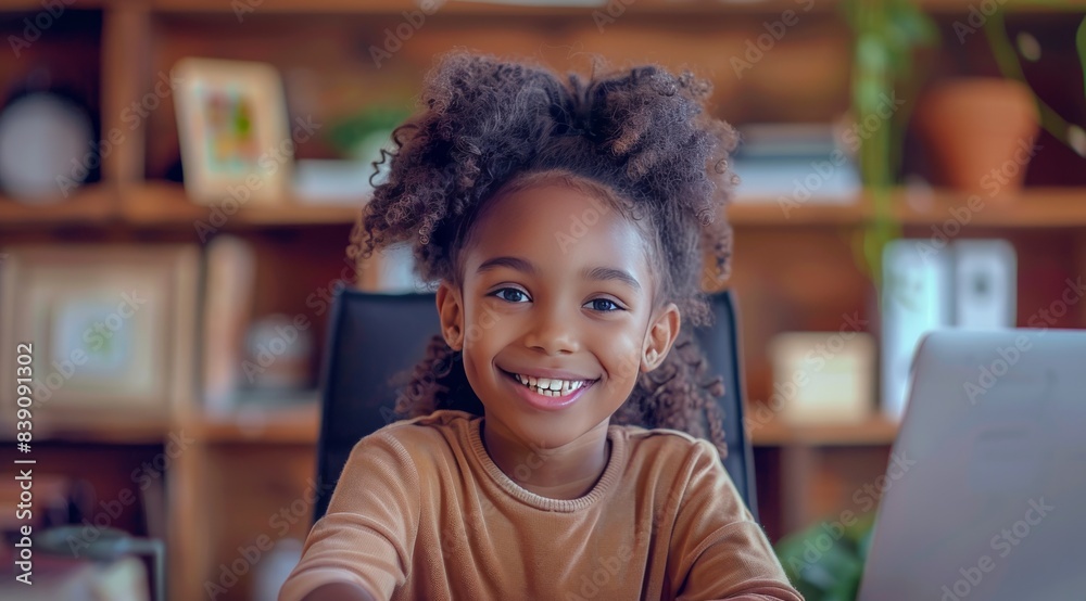 Happy Young Girl Smiling in Office Chair Happy Young Girl Smiling in Office Chair