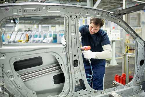 Obraz na płótnie Man working in modern car factory w salonie