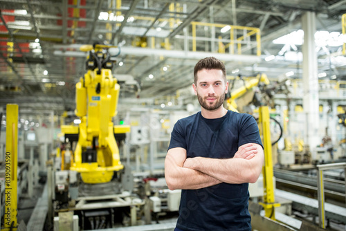 Obraz na płótnie Portrait of confident worker in a modern factory w salonie