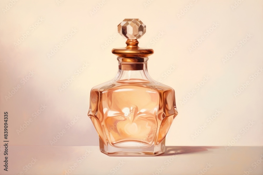 Close up on pale perfume bottle cosmetics.