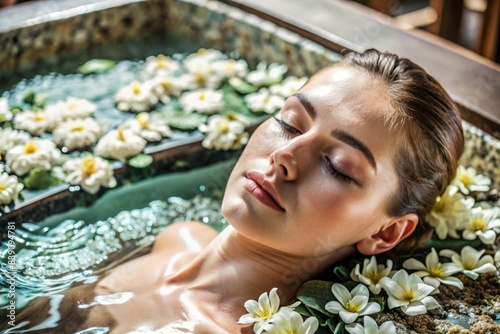 Close-up. View from above. A young  beautiful woman on spa treatments at beauty spa. The concept of a healthy lifestyle  relaxation  beauty treatments  self-love.