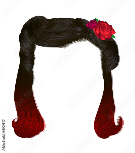 women's curly hairs with flower.red rose.black colors.