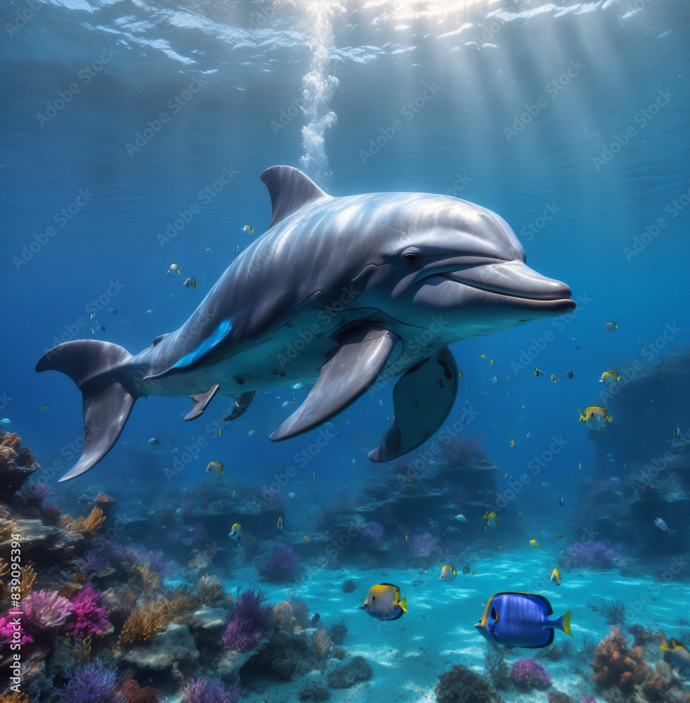 Fototapeta premium A large dolphin in the coral reef