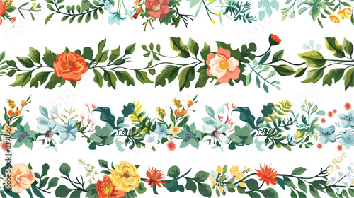 Set of seamless floral background and border. Ornamen